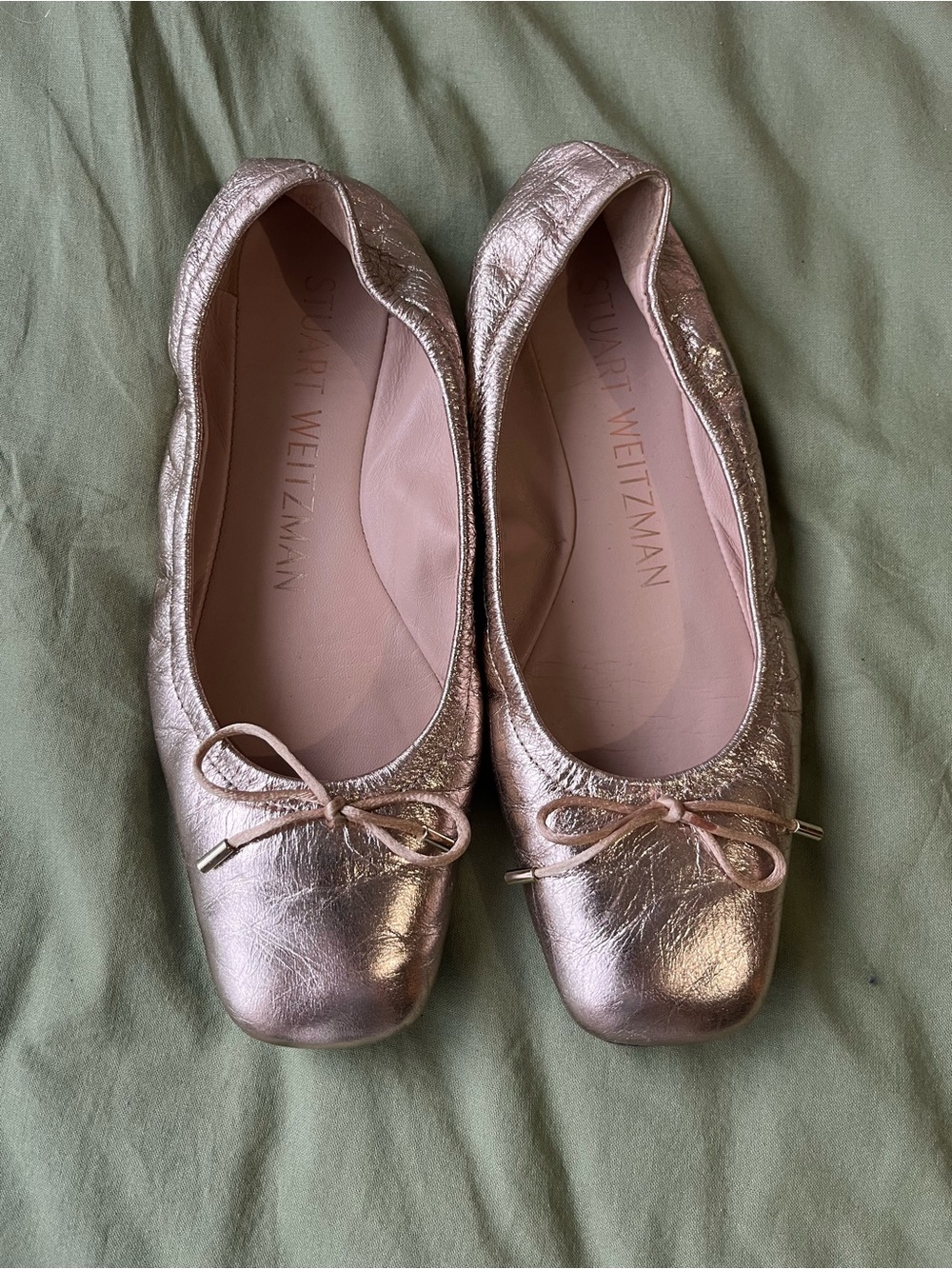 Stuart Weitzman Metallic Rose Ballet Flats